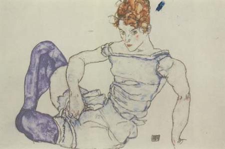 Egon Schiele Seated Woman in Violet Stockings (mk12) Sweden oil painting art